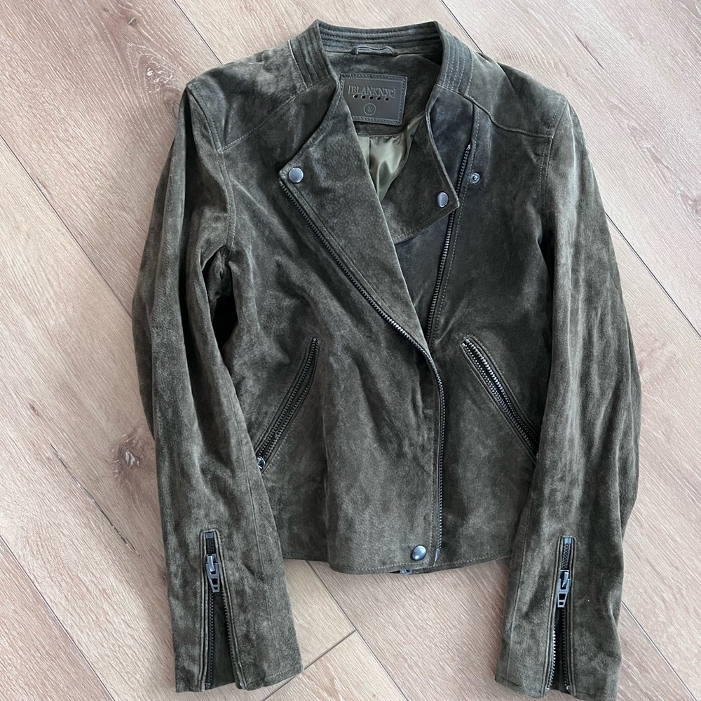Blank nyc suede Moto jacket olive green